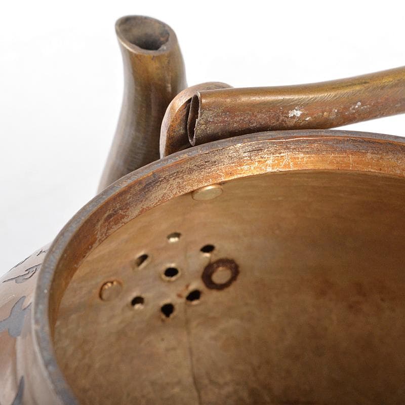 煎茶道具　銅製　鎚目文字文　湯沸し　薬罐　時代箱付　U　R5154