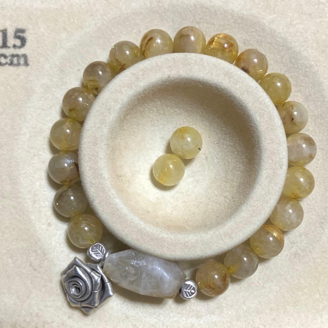 アメジストとモリオンカレンシルバーの薔薇、タイチンルチルブレスレット2本