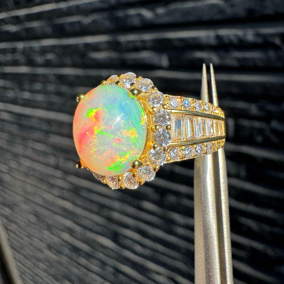 新作 天然石リング　オパール 1.985ct 遊色綺麗 S925 18KGP