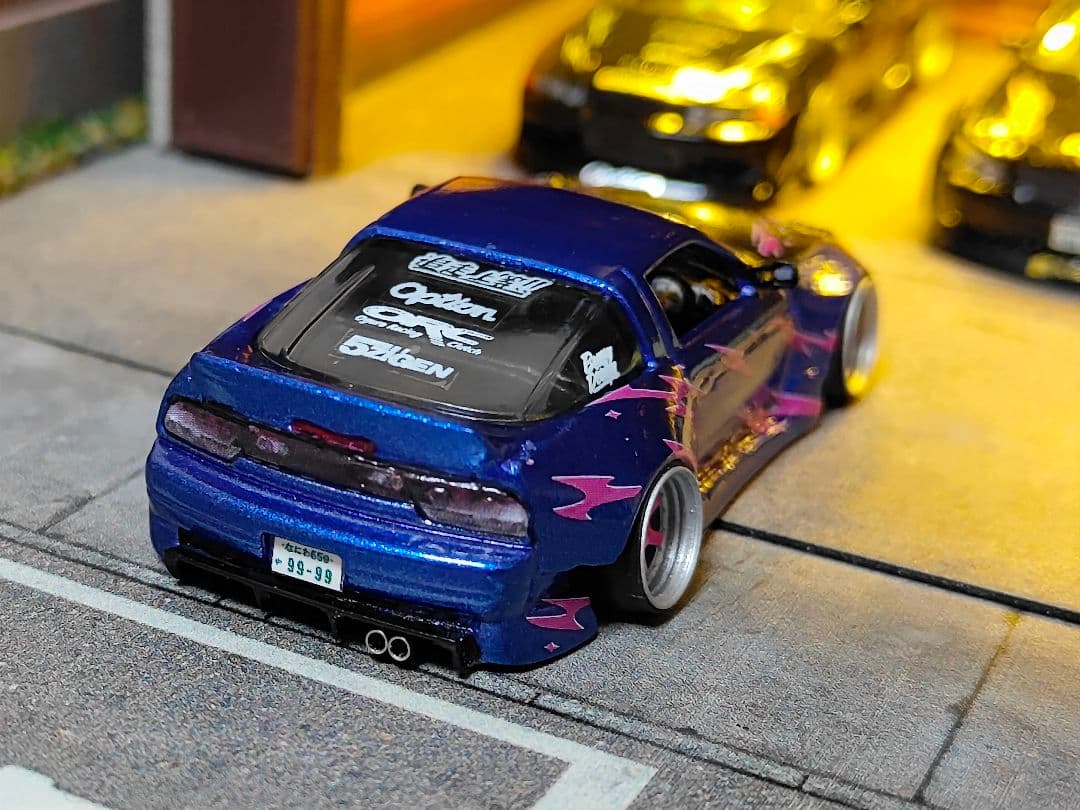 ホットウィールカスタム 日産 180sx フルエアロ ドリ車深リムトミカ改造紫