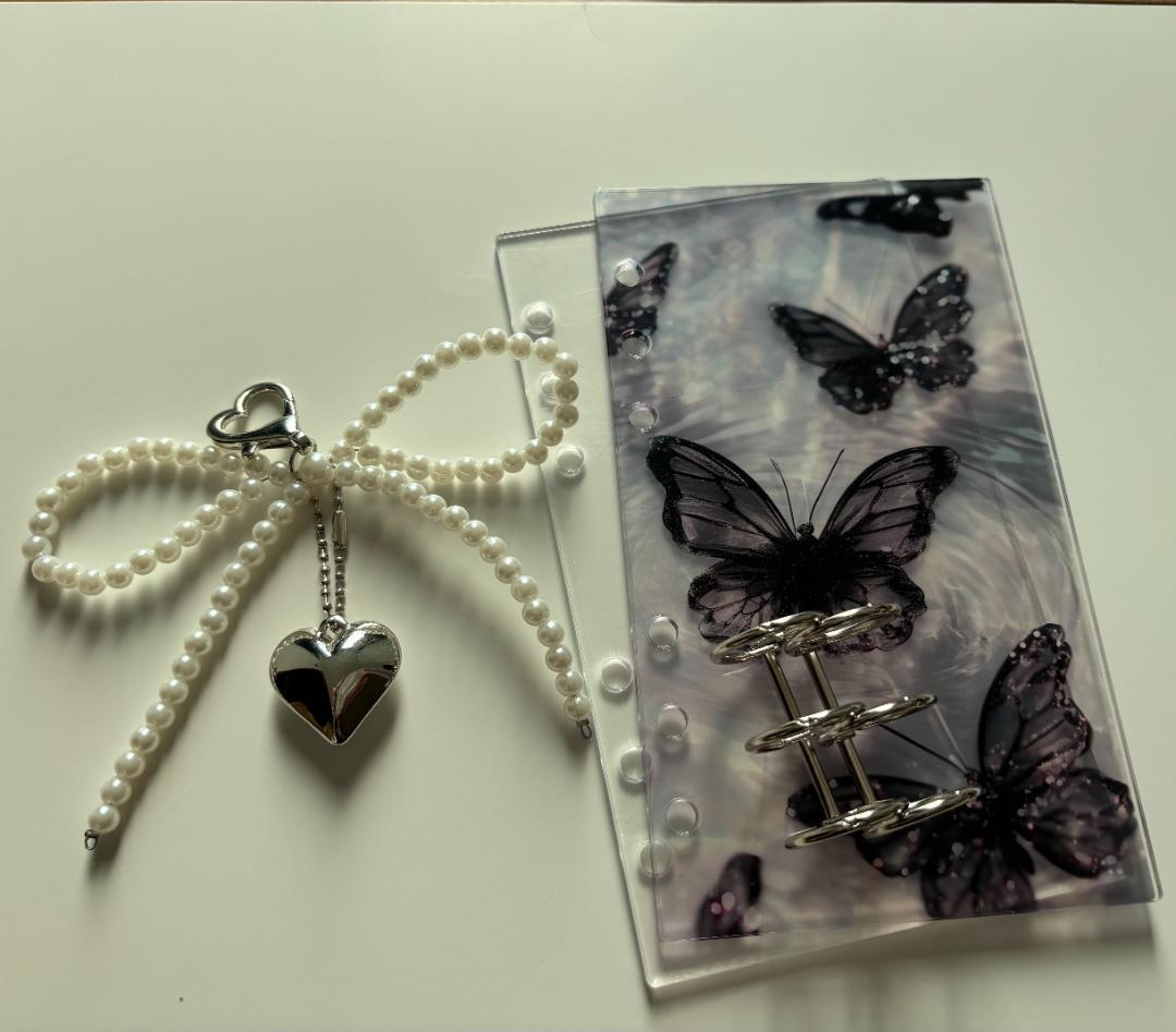 韓国製アクリルバインダー♡バタフライ♡A6貯金SAVINGパールリボン