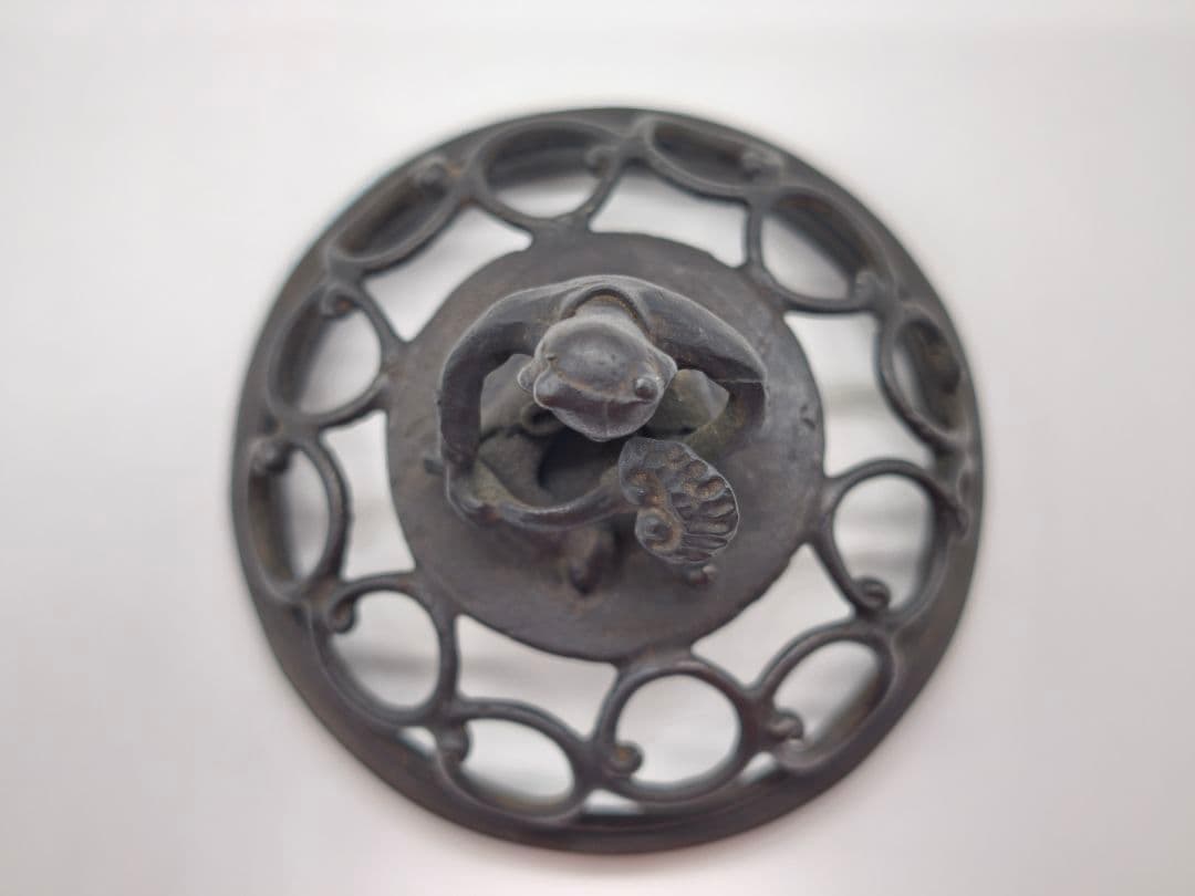 織田幸銅器 須賀月芳作 青銅製 香炉 玉型 霊芝耳 唐子足 螺鈿模様