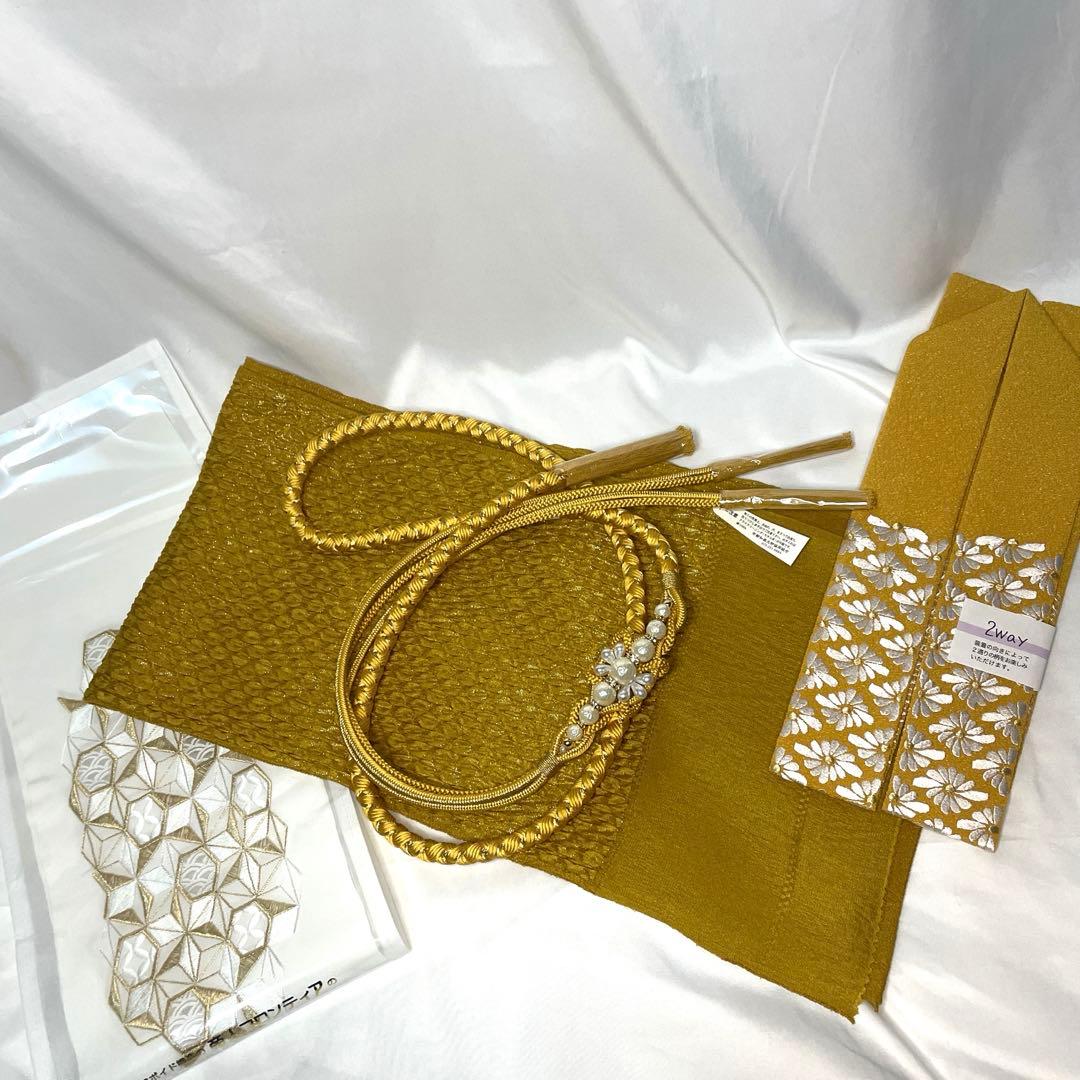 新品未使用　振袖用　最新作　帯締め　帯揚げ　半衿　重ね襟　4点セット　からし