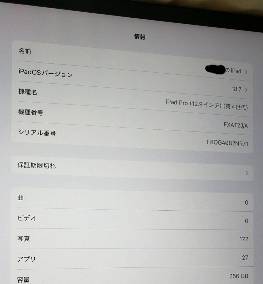 iPad Pro 12.9インチ（第4世代、256GB 、アップルペンシルつき）