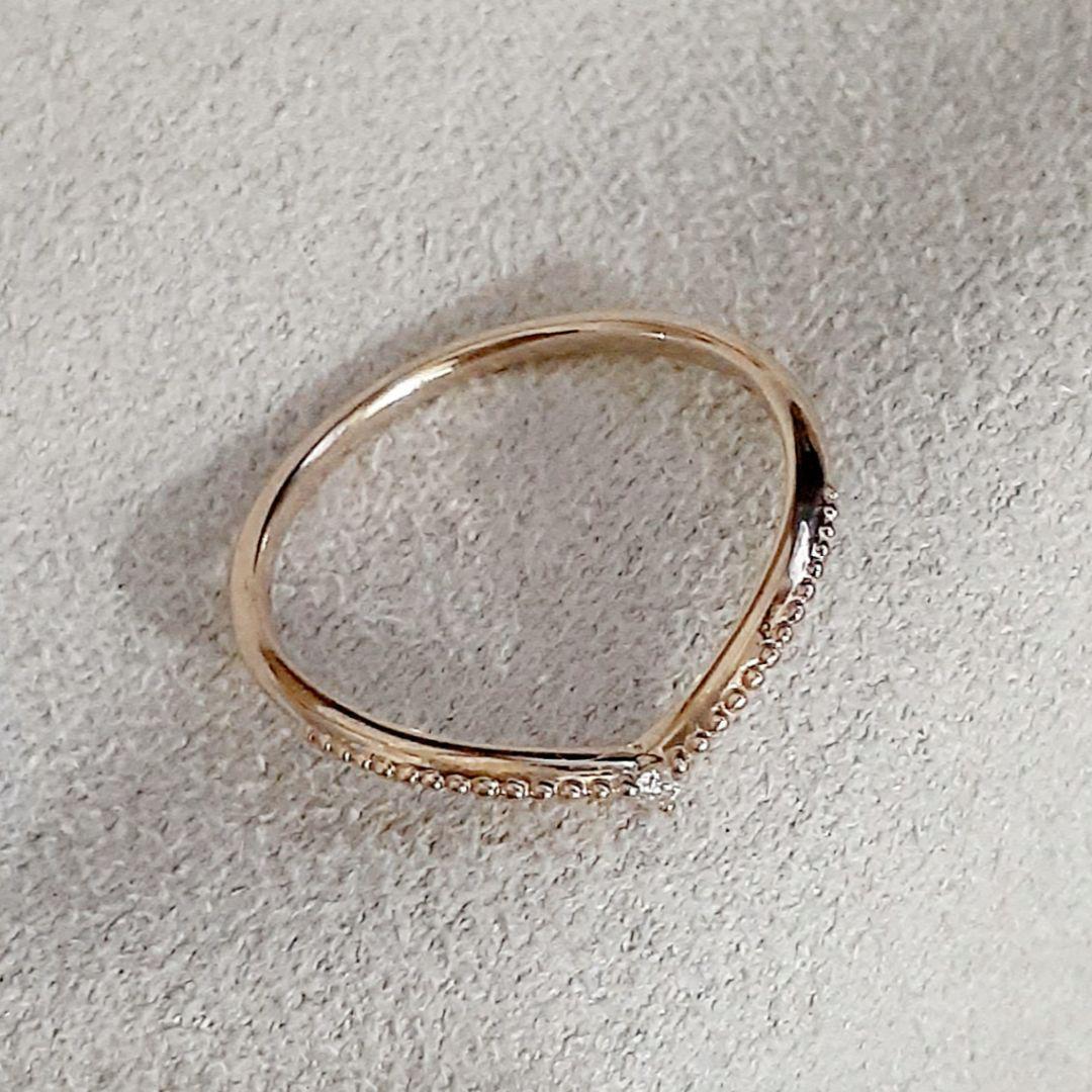 エテ K10YG V字ミル打ち ダイヤモンド リング