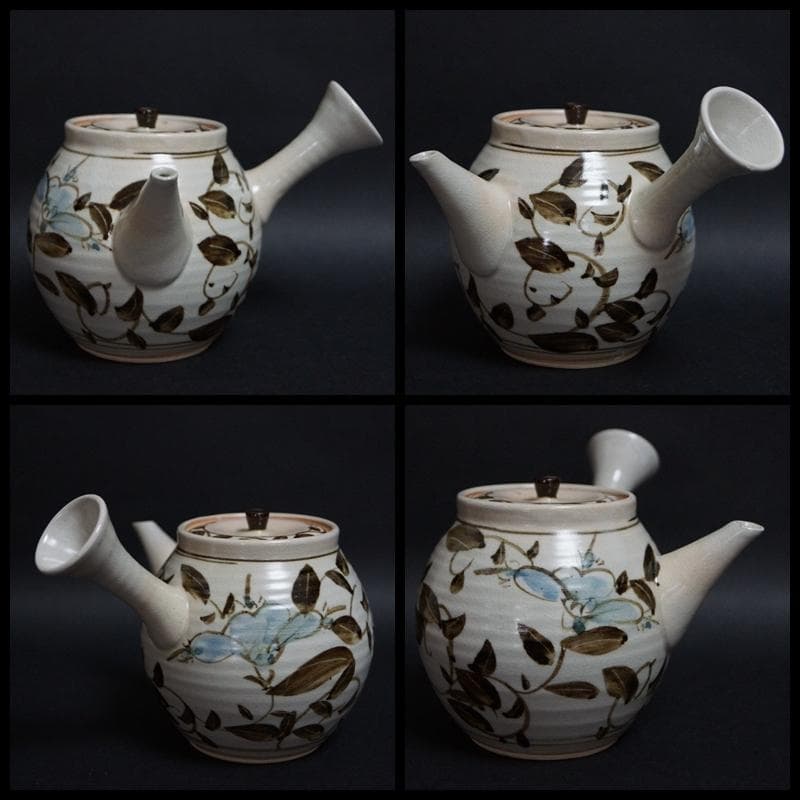 平安 楽峰造 色絵『花文』 急須 煎茶碗(五客) 煎茶器揃え 共箱