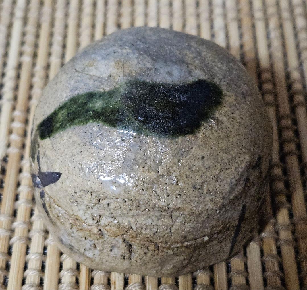 【名品❗】江戸時代　古織部　鉄絵　檜垣文様　織部釉　香合　茶道具　茶器　香道