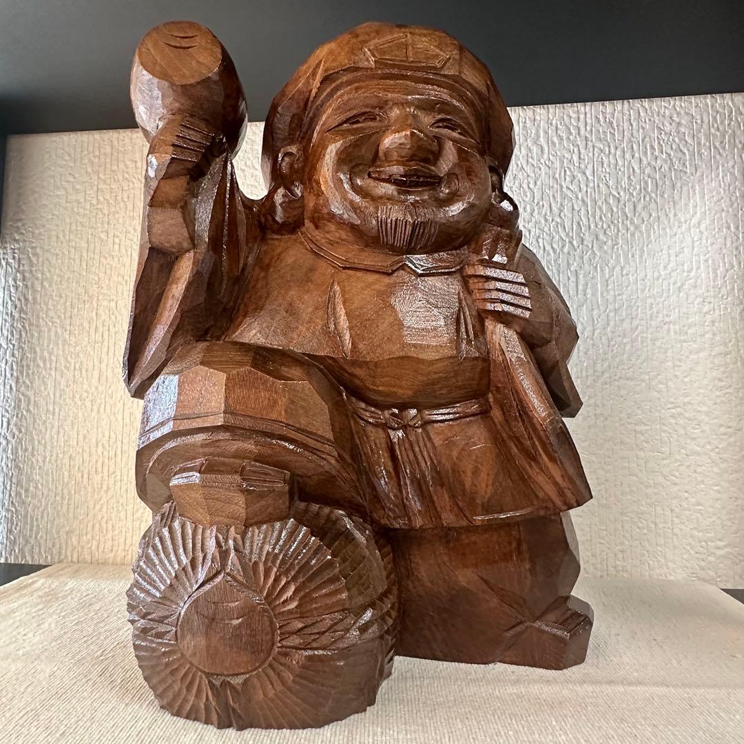 【縁起物】　二福神　恵比寿様　大黒天様　木製　木彫