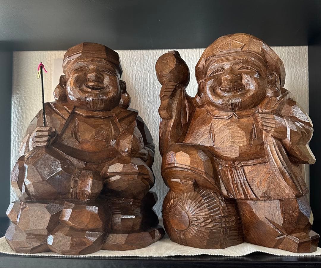 【縁起物】　二福神　恵比寿様　大黒天様　木製　木彫