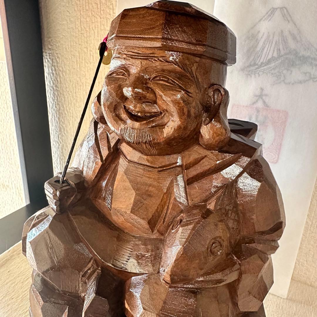 【縁起物】　二福神　恵比寿様　大黒天様　木製　木彫