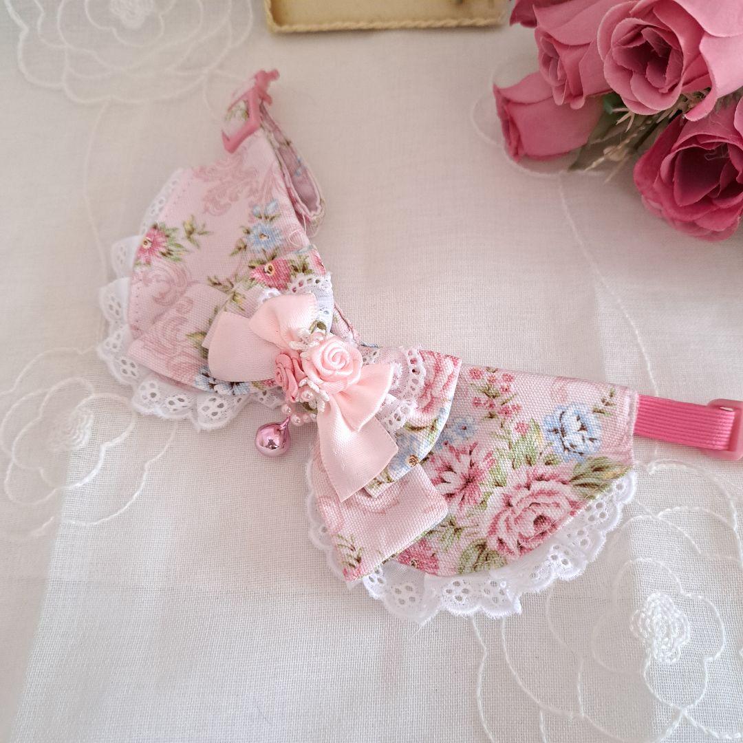 ローズ柄(ピンク)わんちゃん猫ちゃん用襟付首輪