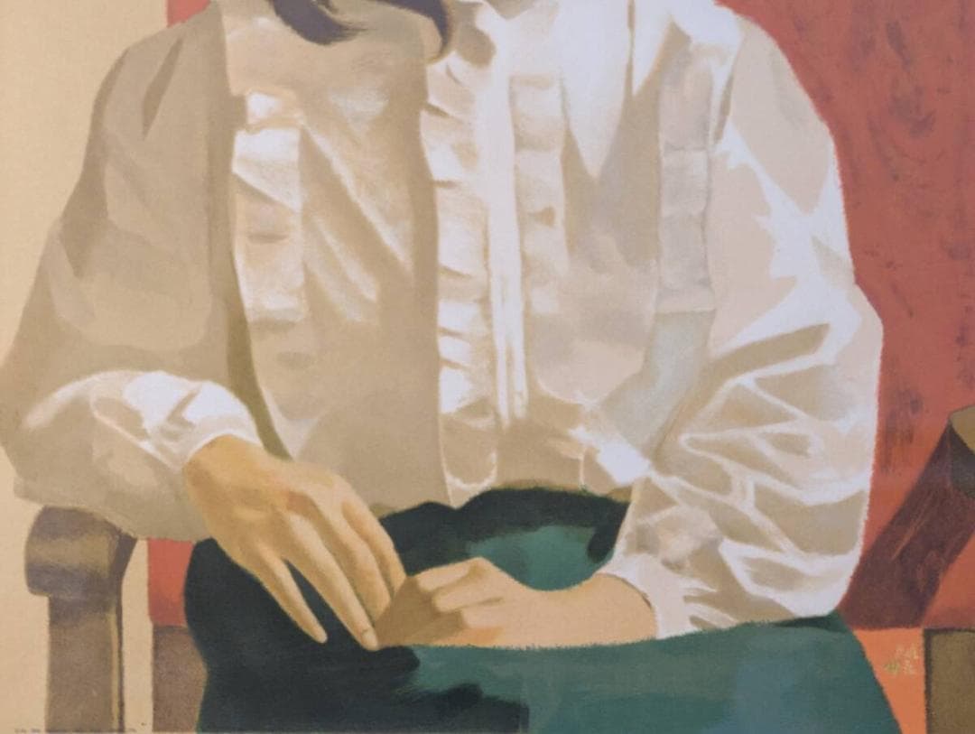 【真作】版画　中村清治　リトグラフ　花帽子の肖像　エレガントな横顔　箱入　Y2