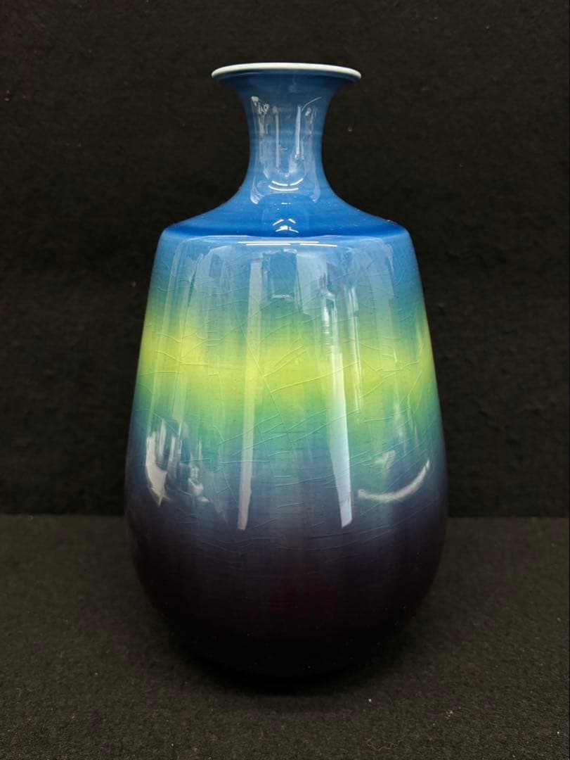 【徳田八十吉 / 花瓶 】人間国宝 柳雨軒 三代 (正彦)作 九谷焼 未使用品