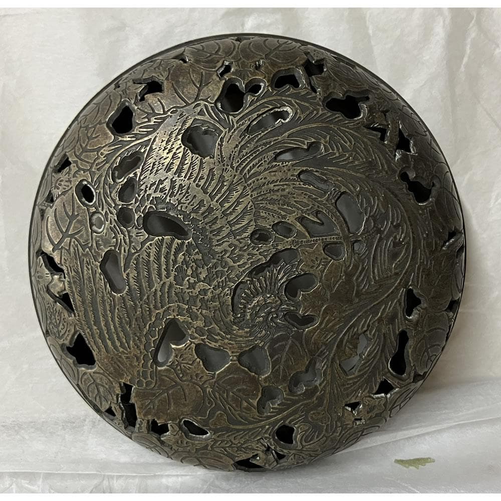 w149 中国古陶磁 鉄絵 香炉 銅製 火屋 中国古美術 茶道具