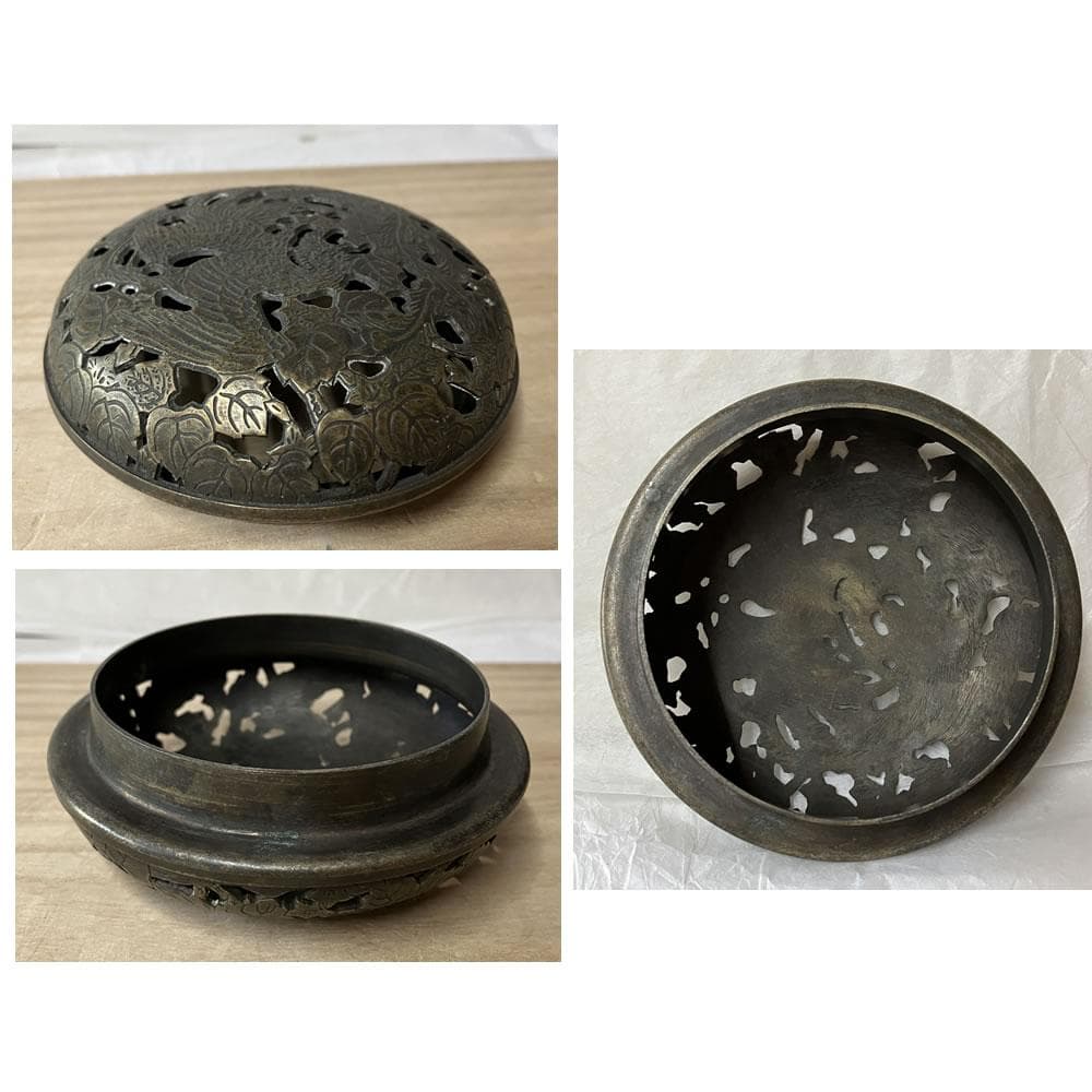 w149 中国古陶磁 鉄絵 香炉 銅製 火屋 中国古美術 茶道具