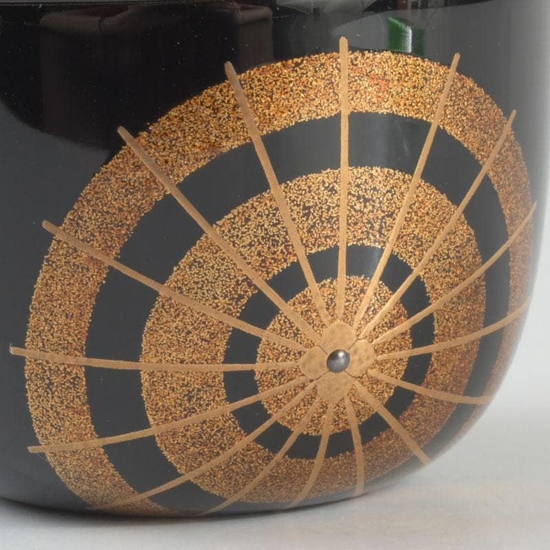 茶道具　山中塗　熊谷秀穂作　傘蒔絵　中棗　共箱　V　9489