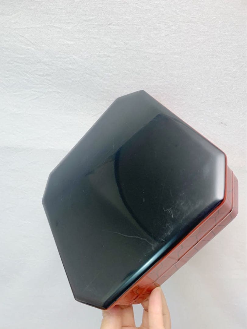 懐石道具 塗師 宗春作 木製 朱塗網目蒔絵 5段縁高重 銘々蓋付き 共箱