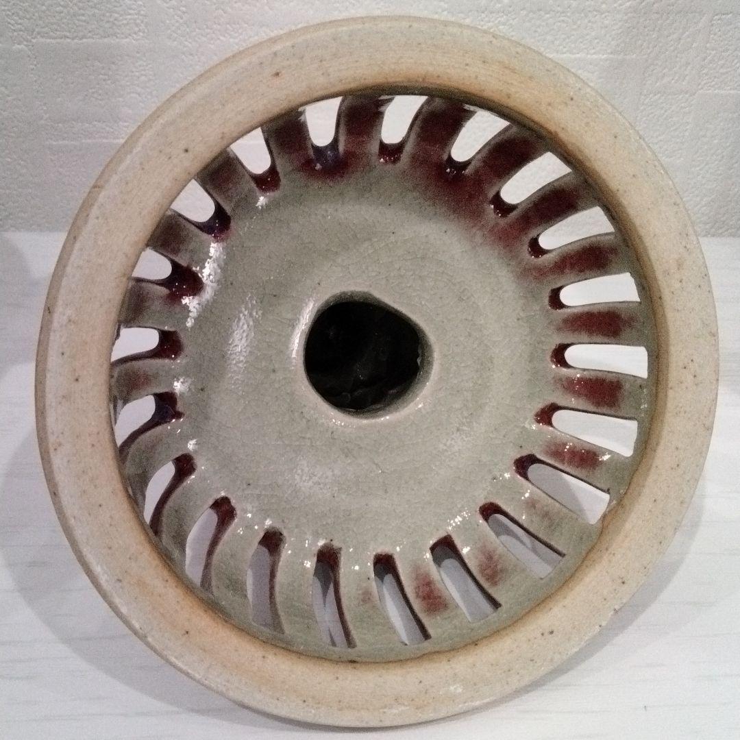 u159　香春焼 在銘 辰砂香炉 仏摘 大振　高さ21.5㎝