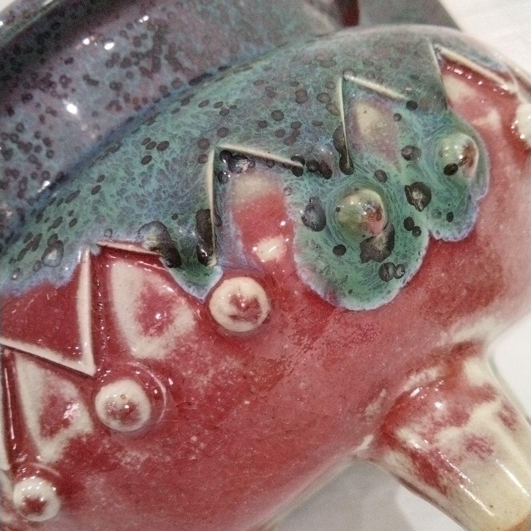 u159　香春焼 在銘 辰砂香炉 仏摘 大振　高さ21.5㎝