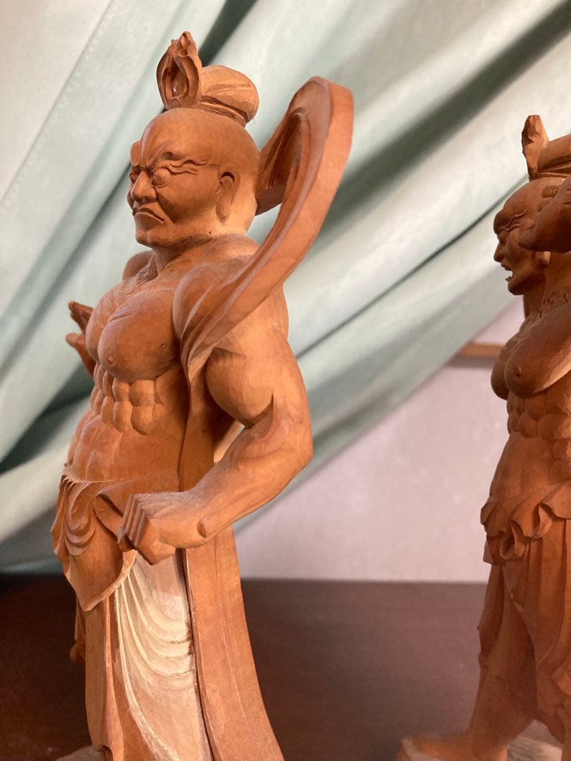 金剛力士像/仁王像/【一対】高さ21センチ　木彫　細密彫刻