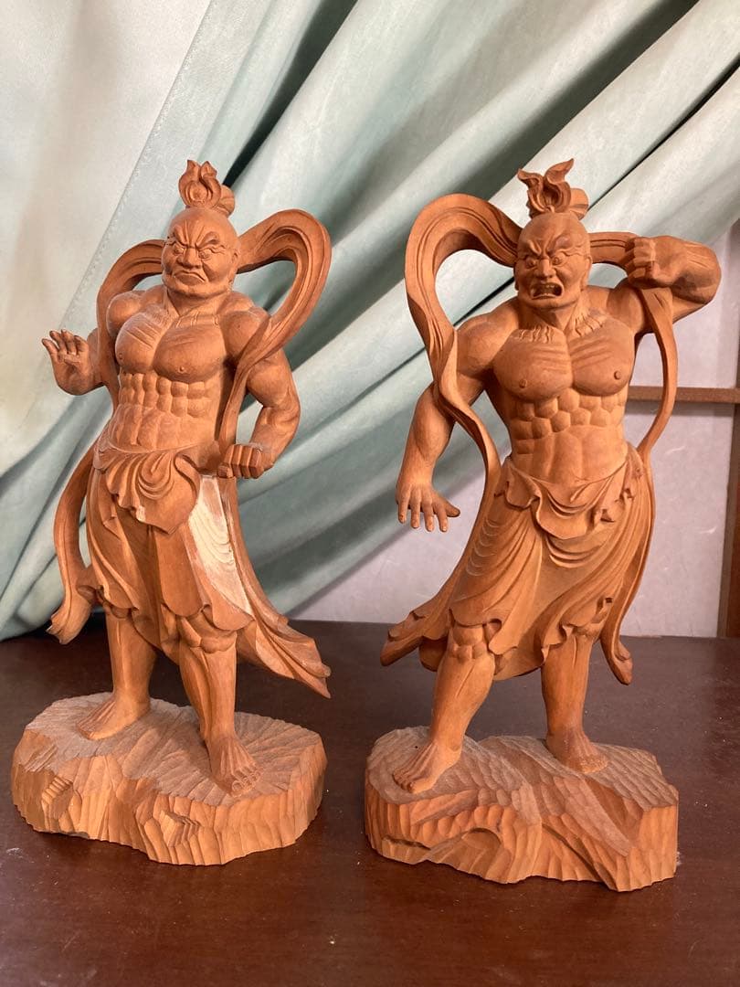 金剛力士像/仁王像/【一対】高さ21センチ　木彫　細密彫刻