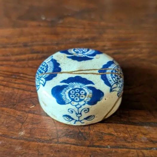 超希少 京阿蘭陀 茶筒 白釉藍彩 江戸時代後期