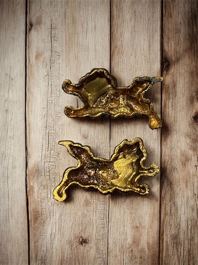 旧家蔵出し　日本刀　銅地　装具　 目貫　獅子の図　彫金彫刻細工　左右