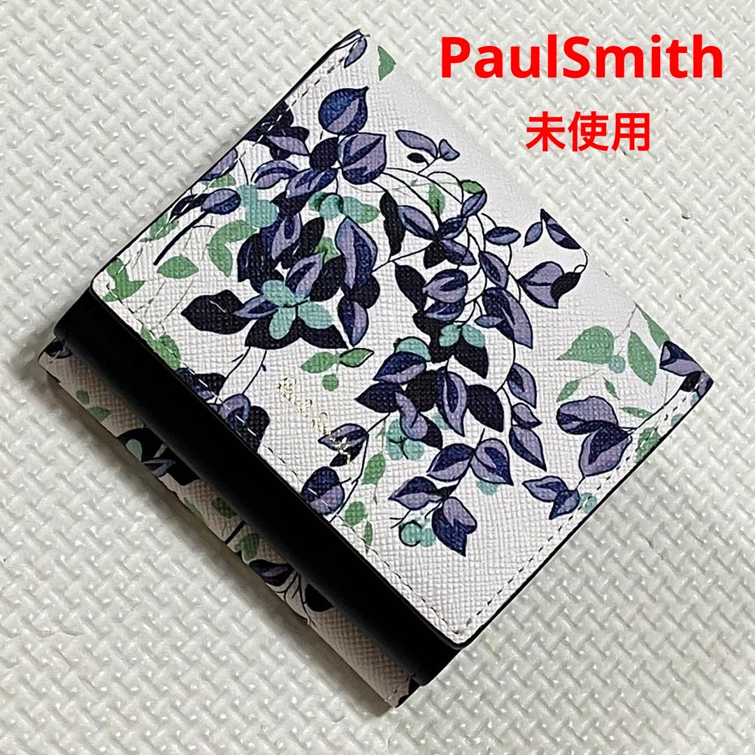 未使用　Paul Smith レザーがま口三つ折り財布 レモンツリープリント