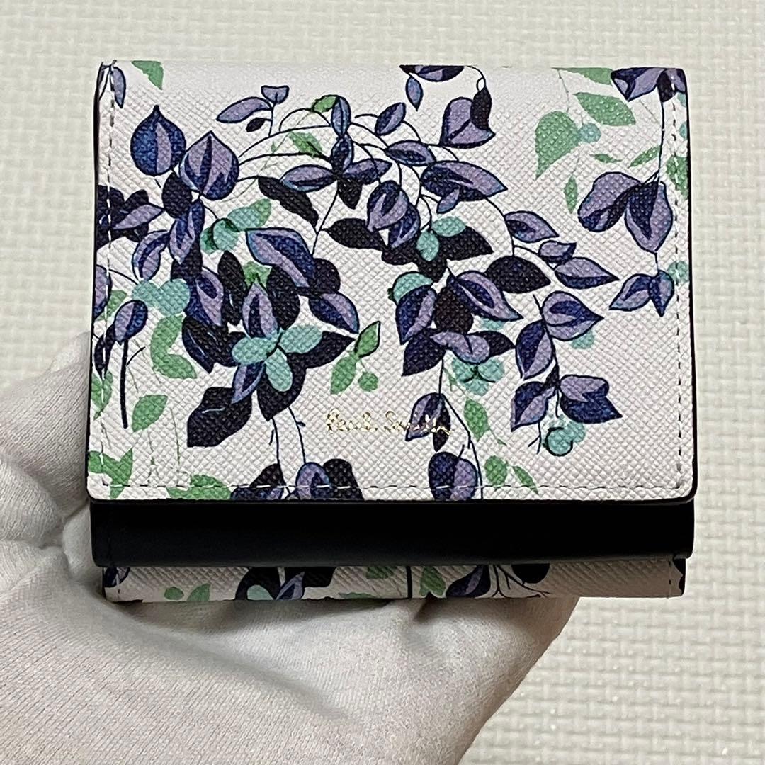 未使用　Paul Smith レザーがま口三つ折り財布 レモンツリープリント
