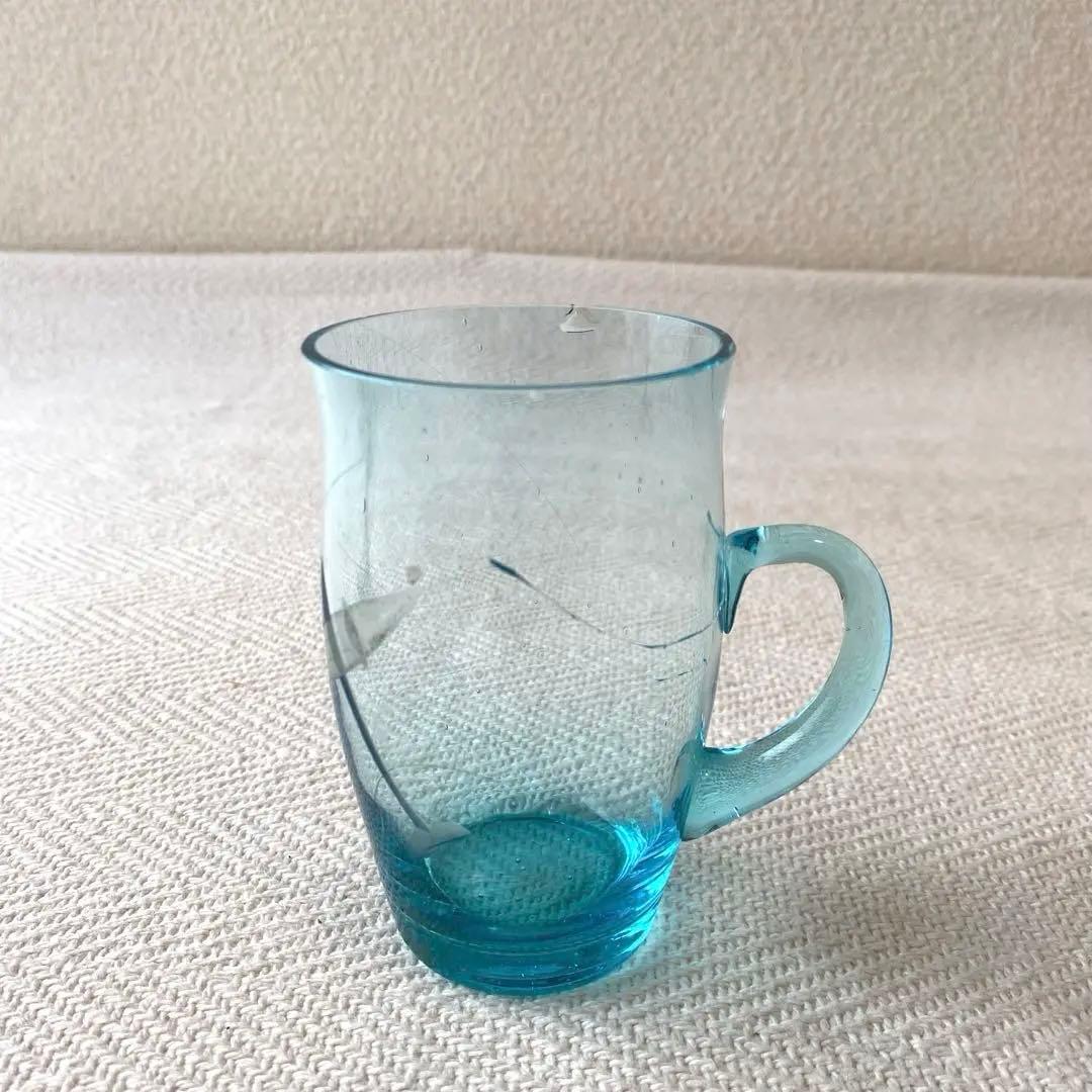 骨董 水色 ガラスカップ 零戦 戦闘機 切子細工 日本 レア ヒビあり