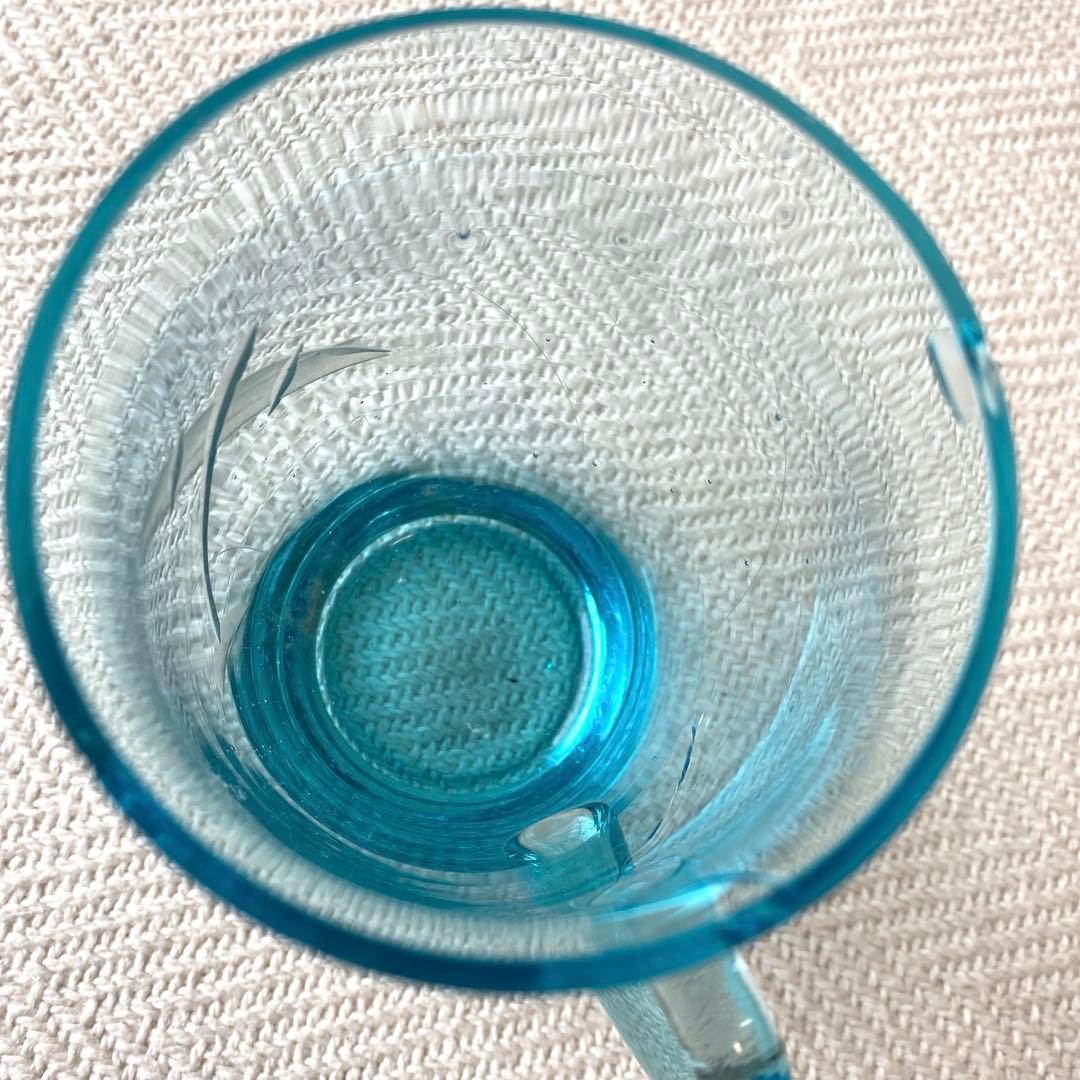 骨董 水色 ガラスカップ 零戦 戦闘機 切子細工 日本 レア ヒビあり