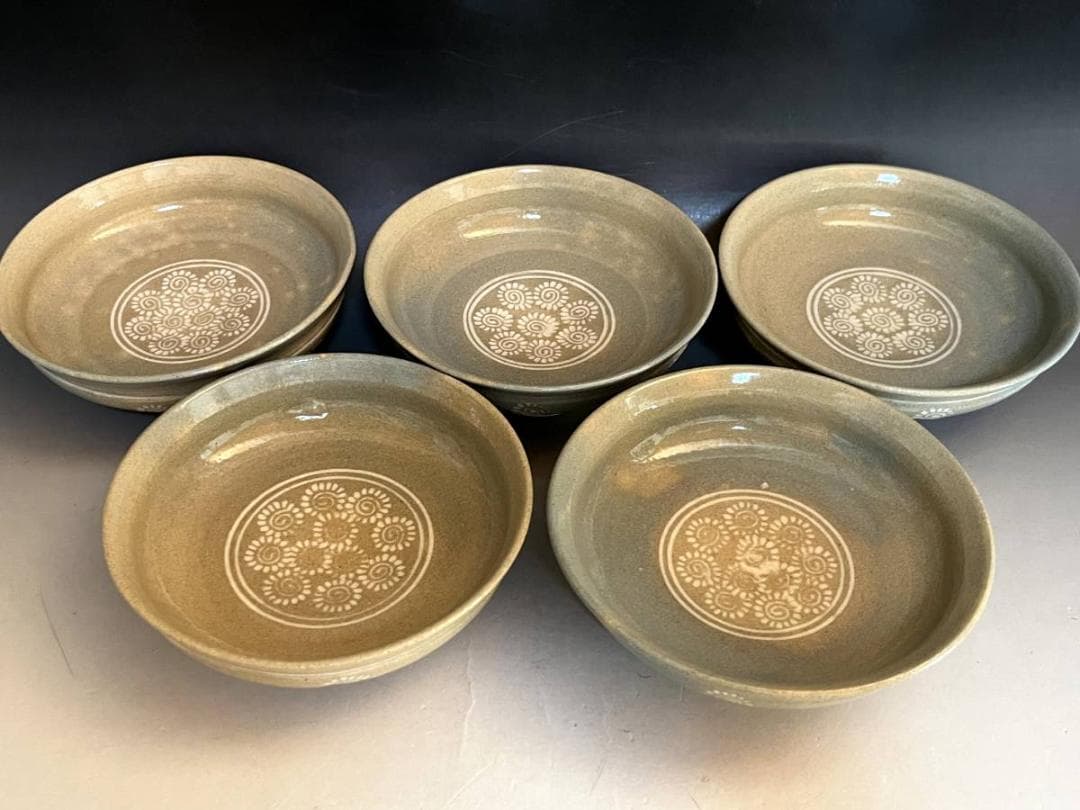 鉢■駕洛窯 清水久嗣造 向付 5客 高足 三島 桐共箱 作家物 時代物 骨董品■