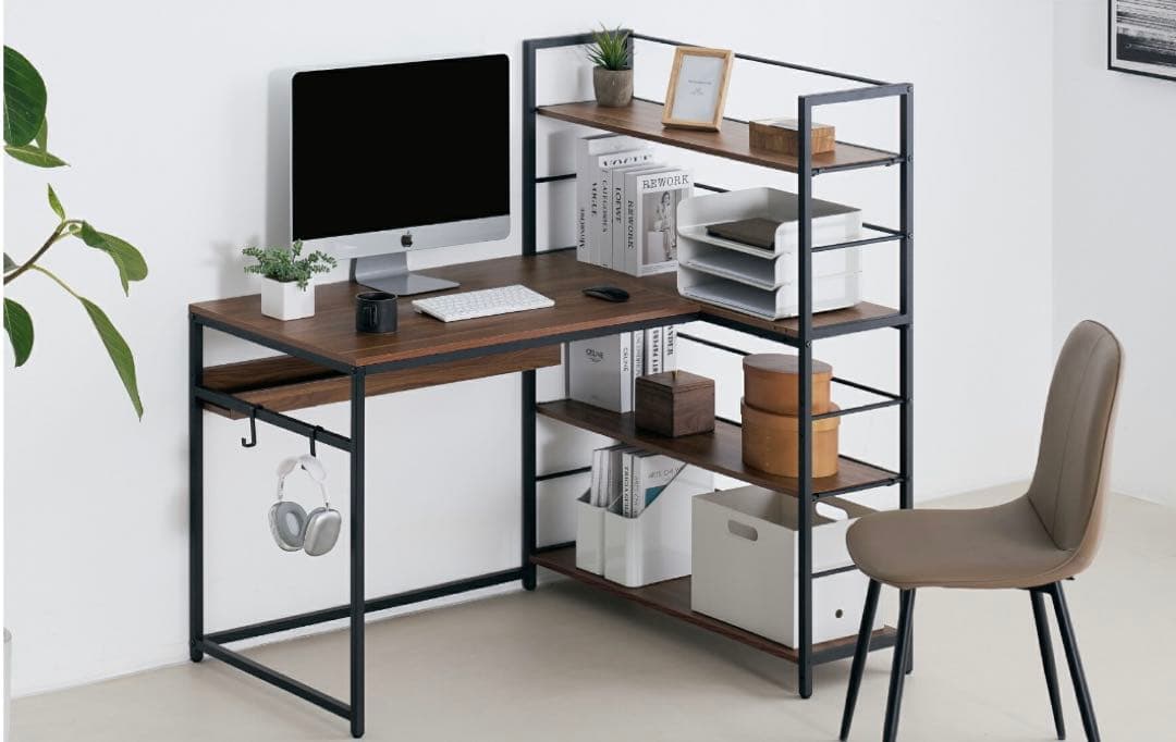 新品　パソコンデスク 学習机　幅123cm ラック付き L字　ゲーミングデスク