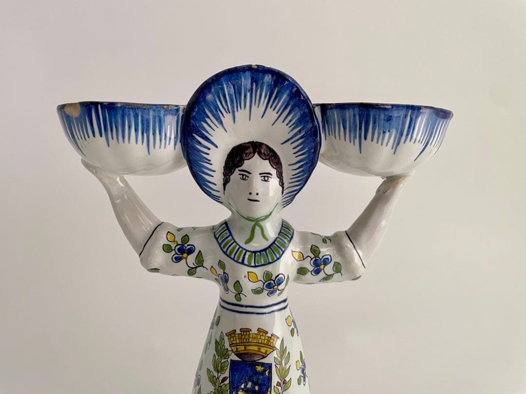 フランス アンティーク 陶器製 女性像 ボウル付き