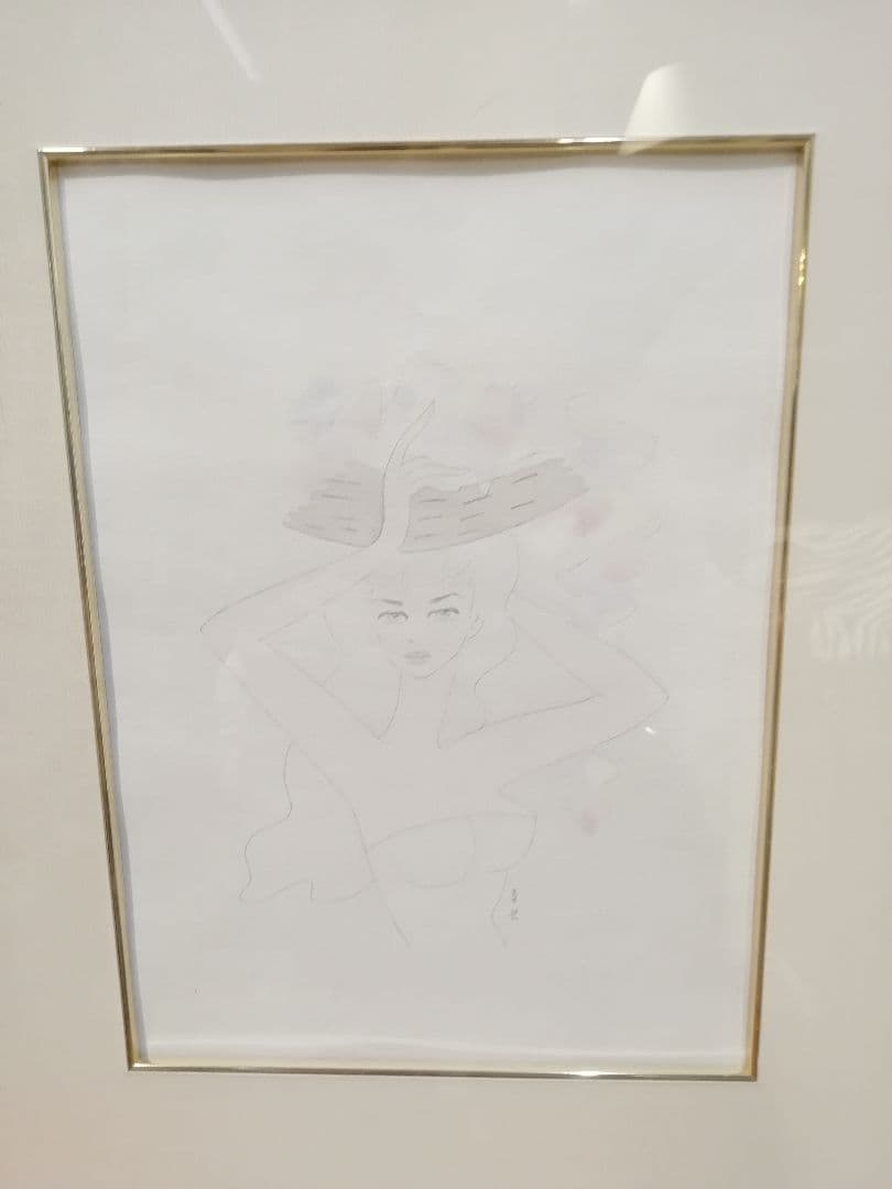 M●希少 東郷青児　【婦人像】　水彩5号　共箱鑑定書付