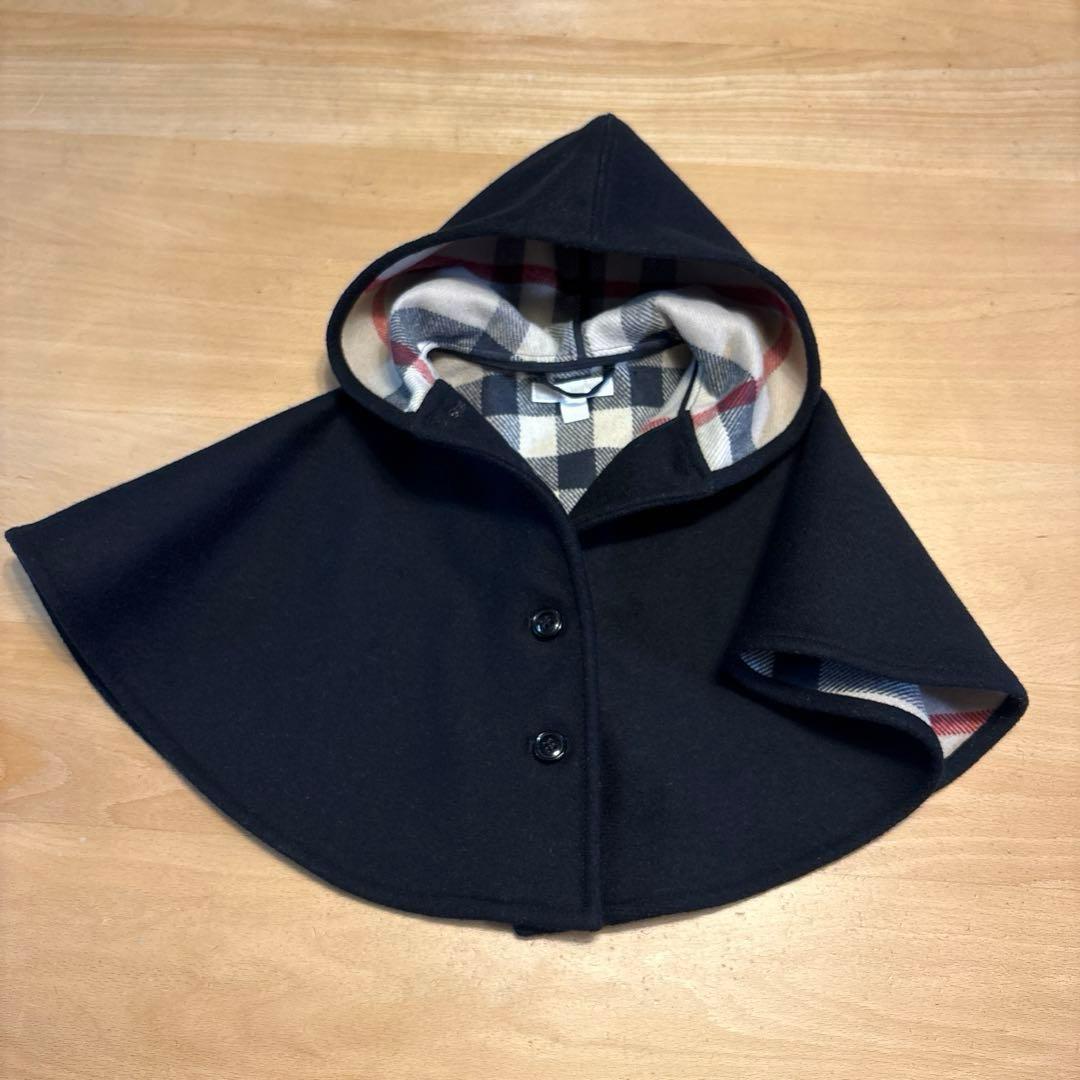 BURBERRYバーバリーチルドレン/黒チェックケープ/コート/ポンチョSベビー