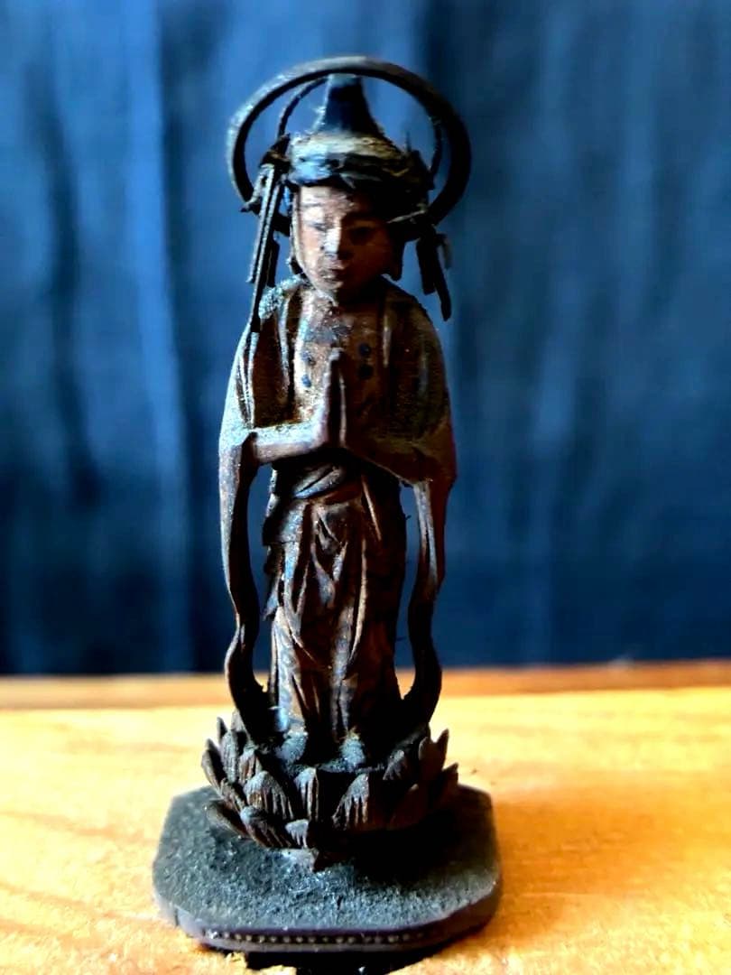 小さな　小さな合掌木彫り仏　極小木彫り仏　江戸時代