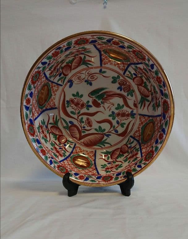 陶器花鳥模様深大鉢金彩