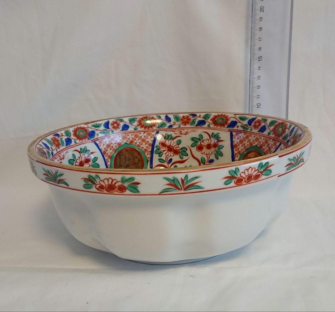 陶器花鳥模様深大鉢金彩