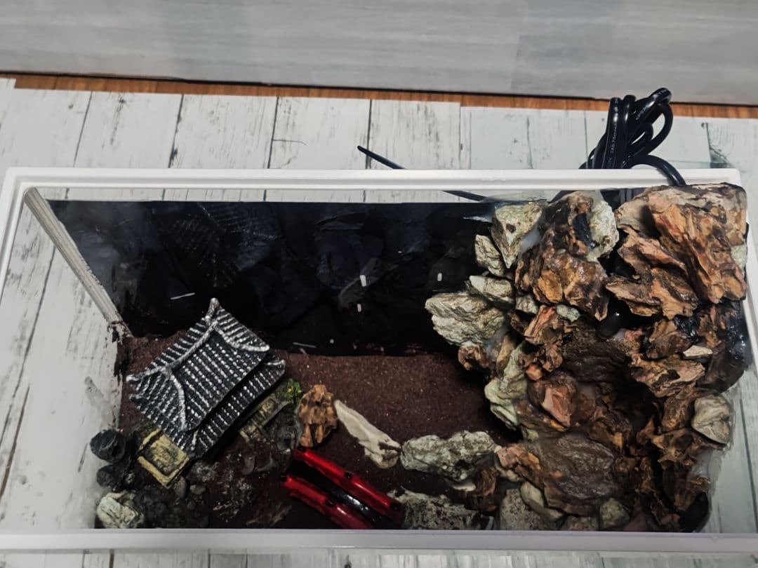 滝が流れる水槽レイアウト 日本庭園風 橋付き