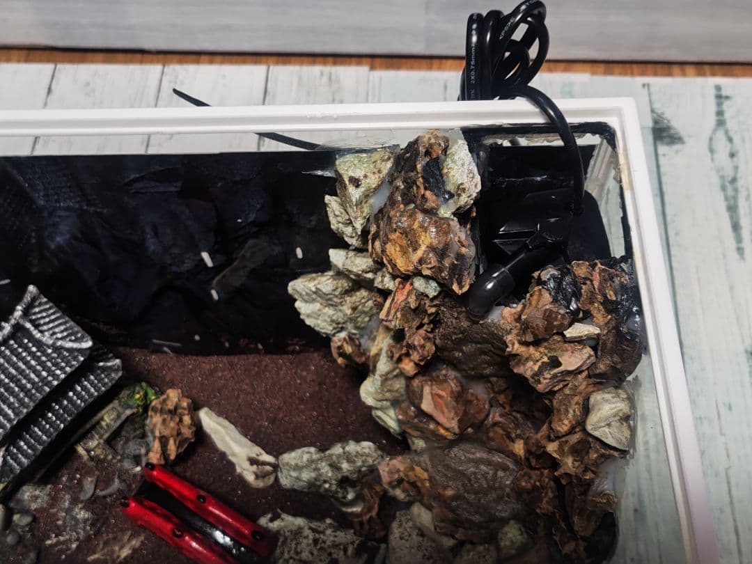 滝が流れる水槽レイアウト 日本庭園風 橋付き