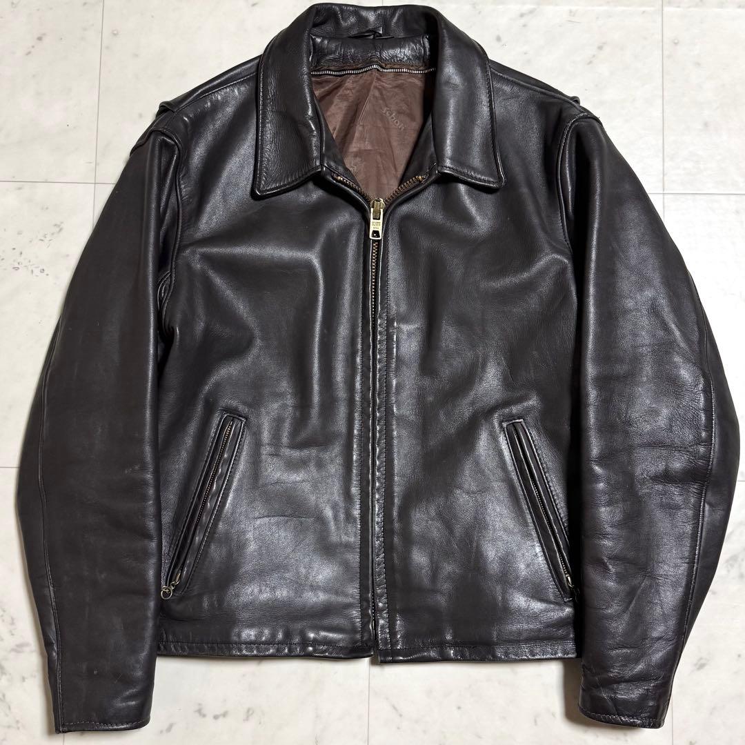 Schott レザーシングルライダースジャケット ダークブラウン 40