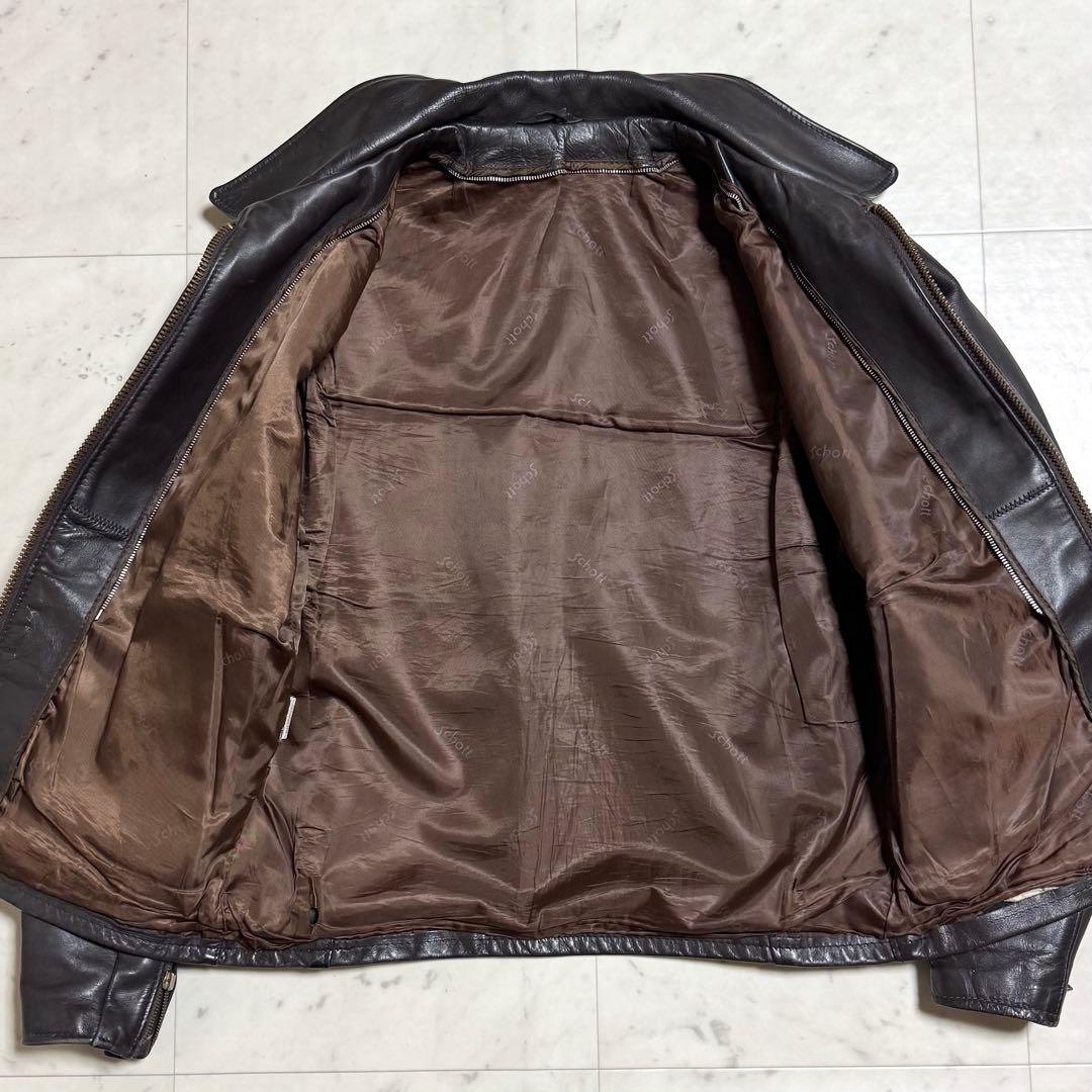 Schott レザーシングルライダースジャケット ダークブラウン 40