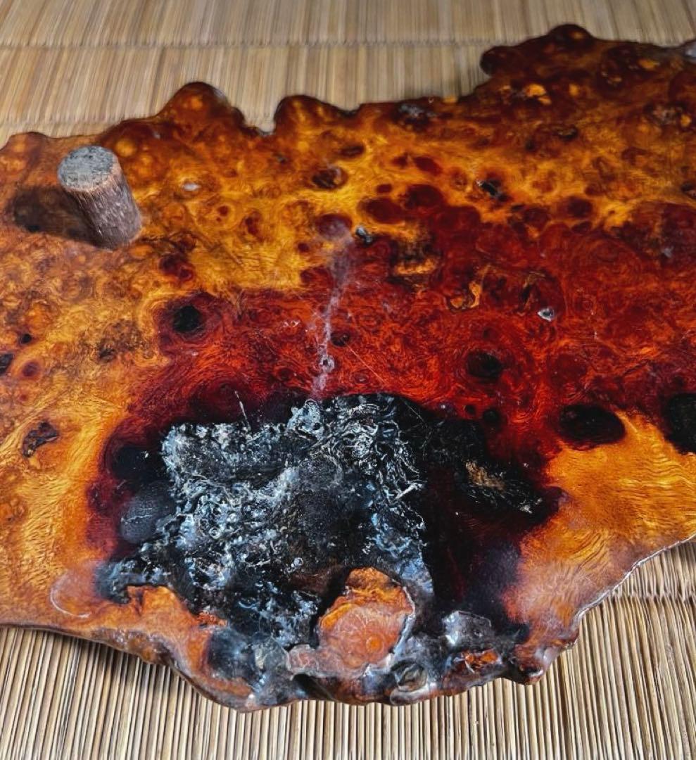 天然時代木 希少 横長 奥細 花梨 玉杢 瘤 四足 花台 香台 盆栽台 50㎝