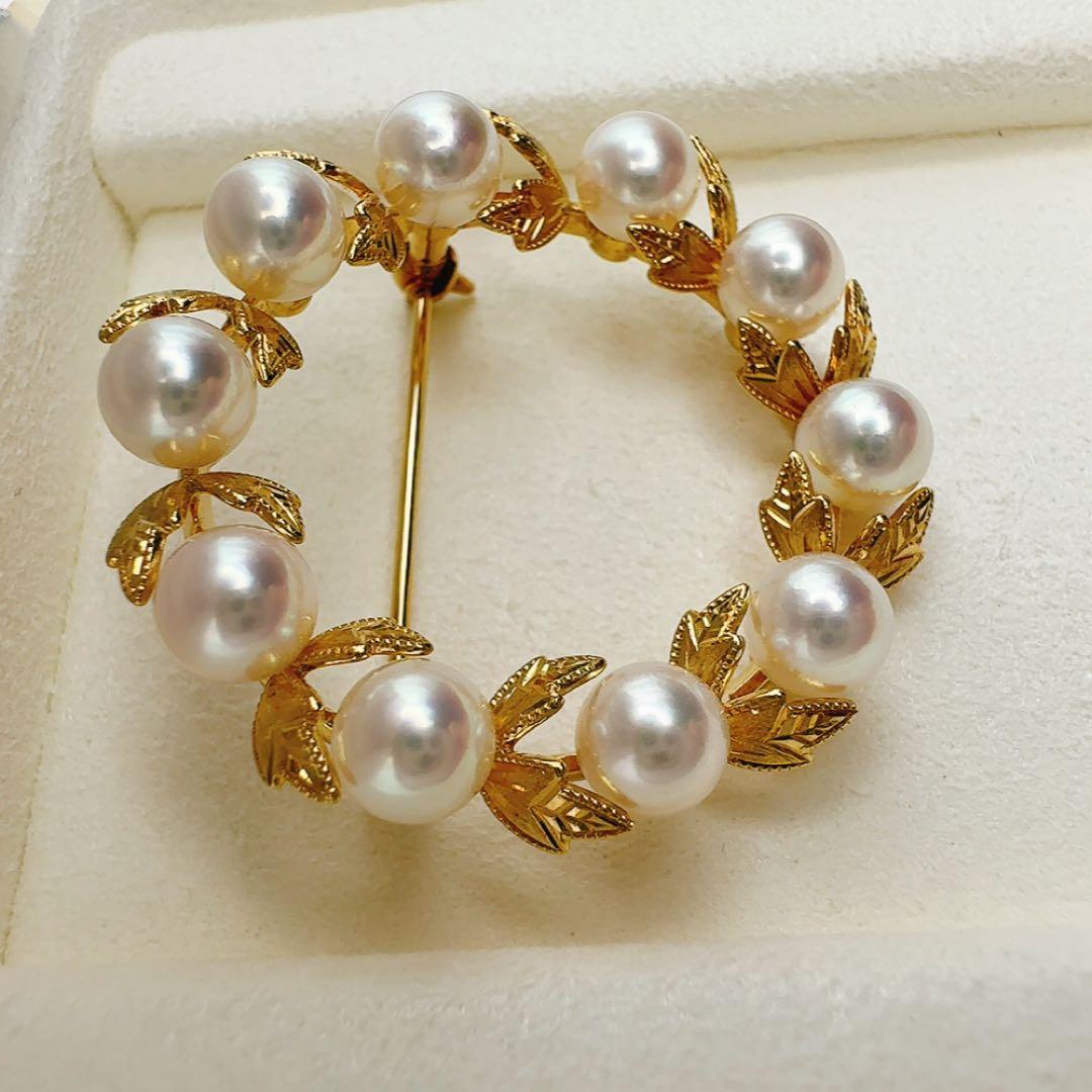 美品　定番　ミキモト　K18 月桂樹　ブローチ　美品