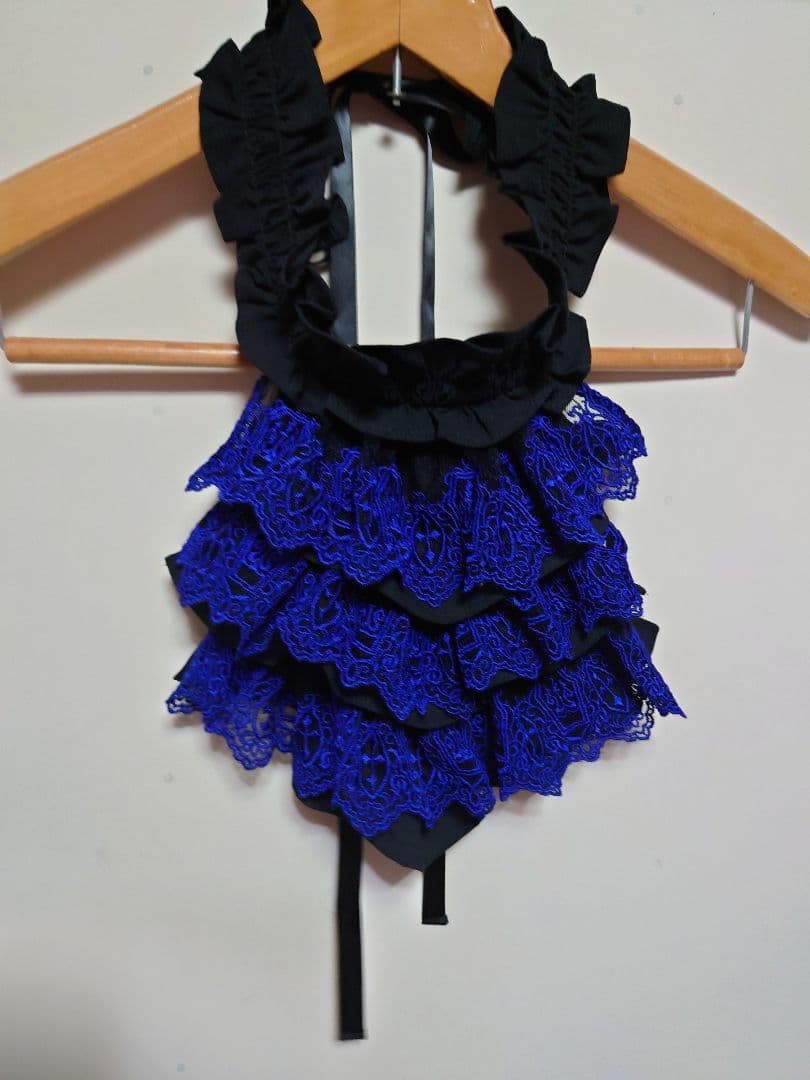 Moithe 燭台ロゴレースジャボ 黒×青 美品 モワティエ ブラックネイビー