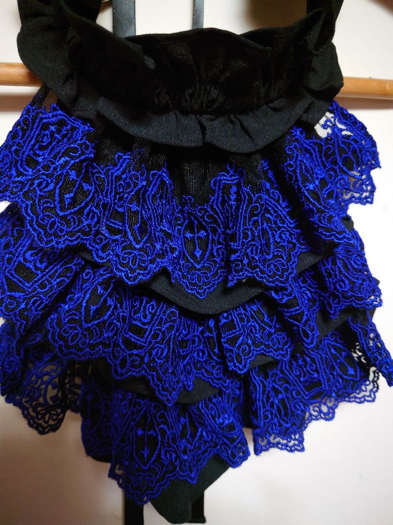 Moithe 燭台ロゴレースジャボ 黒×青 美品 モワティエ ブラックネイビー