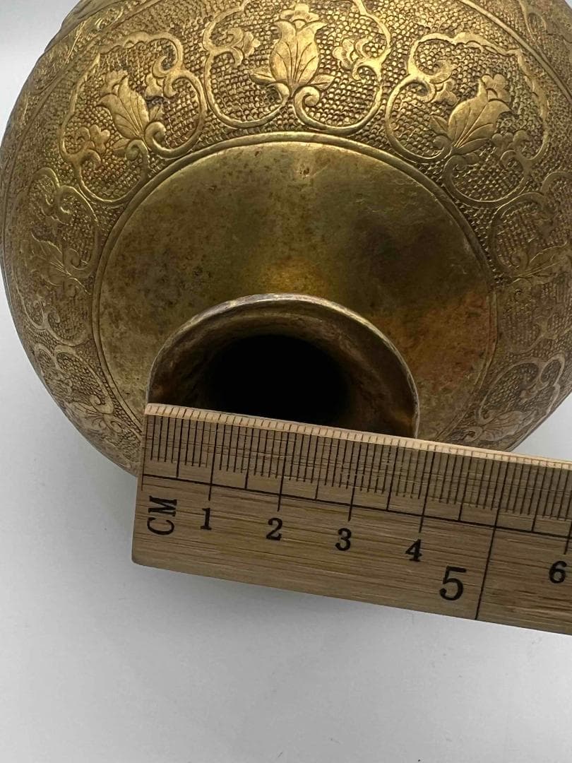 唐時代　金象嵌　鏨彫龍鳳吉祥蓮唐草花芭蕉文大瓶　瑞獸図　瑞龍鳳凰紋(E-83)