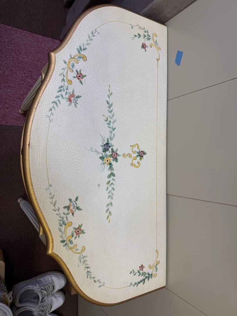 ホワイト サイドテーブル ロココ引き出し 木製