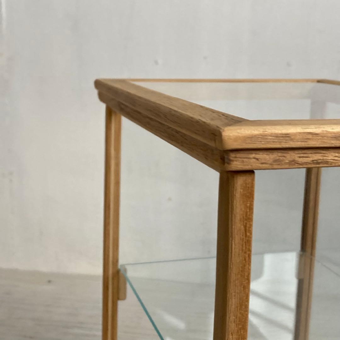 rin 古い木製 小振り ガラスケース 2段 卓上ショーケース 扉なし